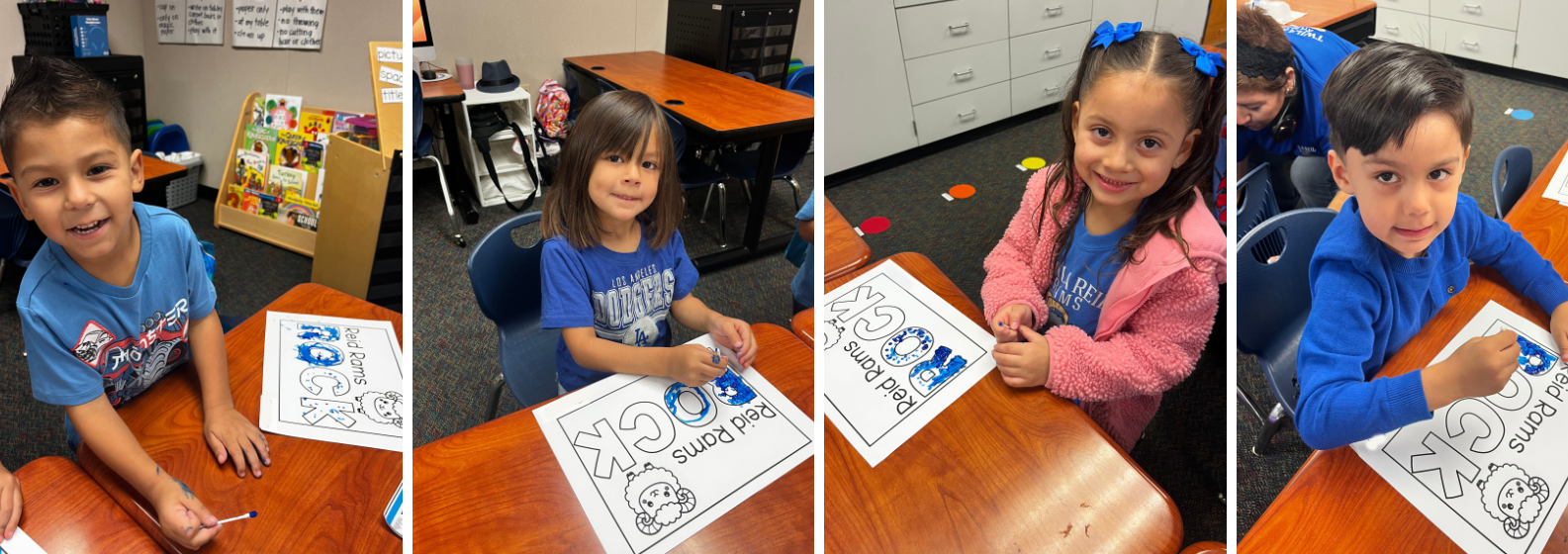Children coloring ROCK for Rams are Respectful, Own their actions, Cooperative and kind