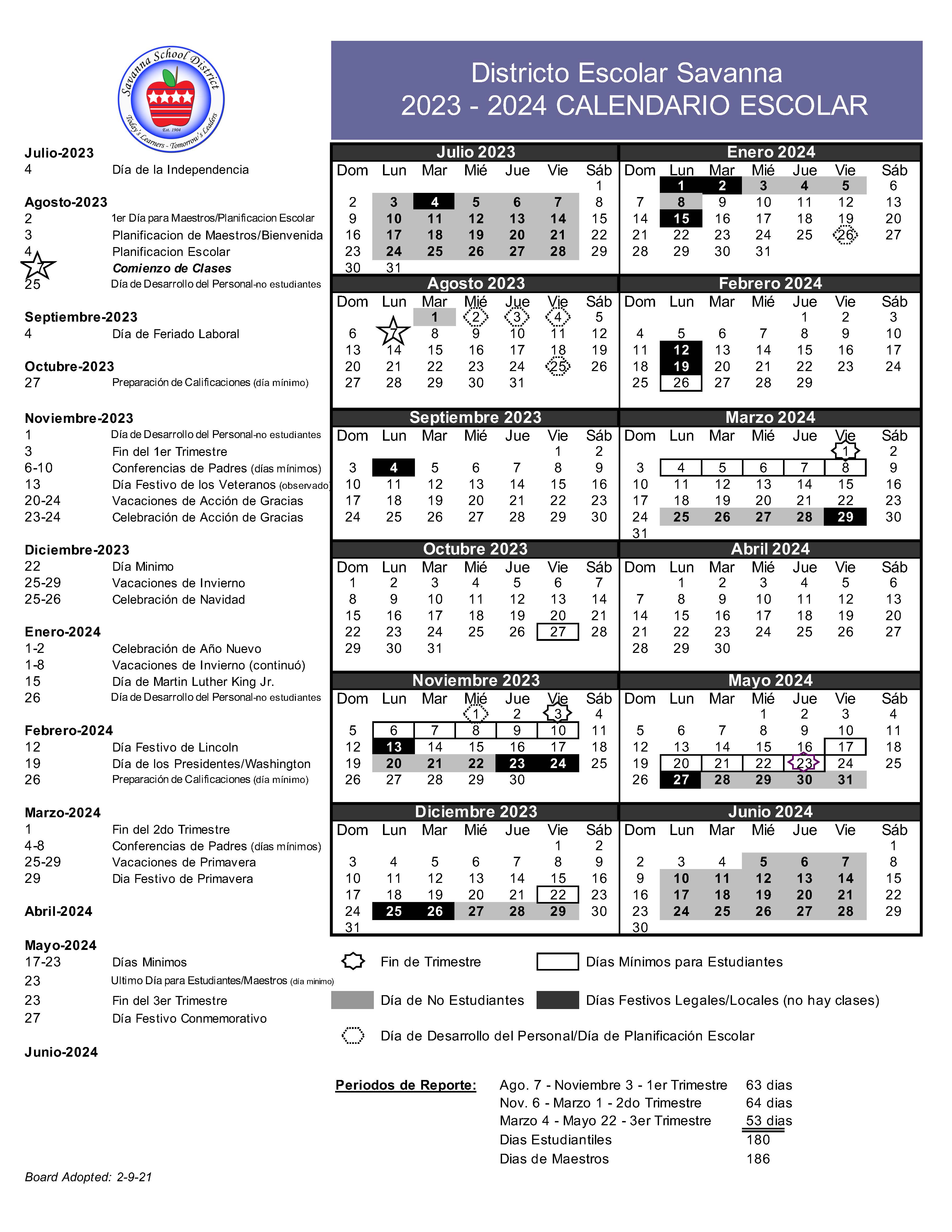 Savanna School District Academic Calendar