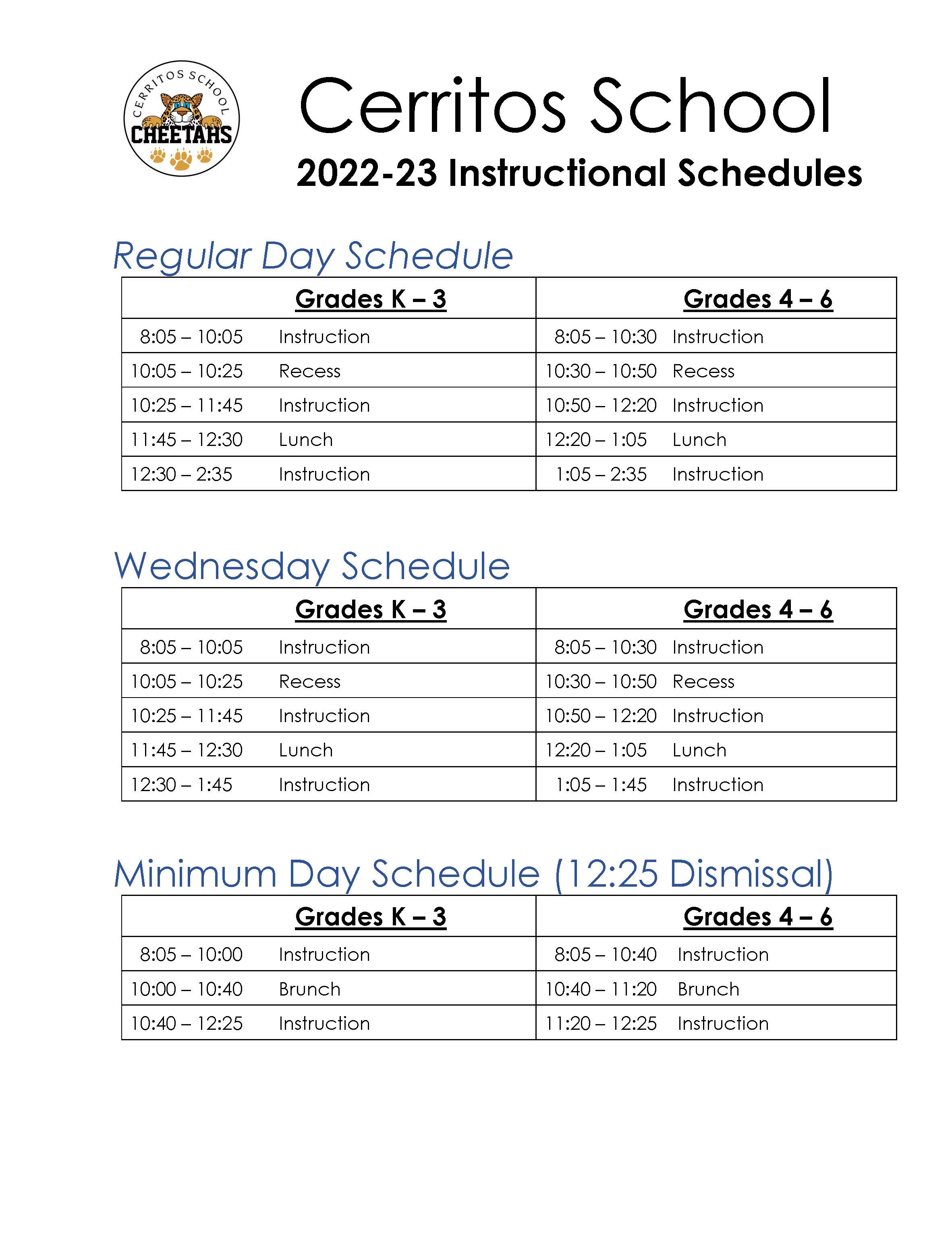 Cerritos School Schedule