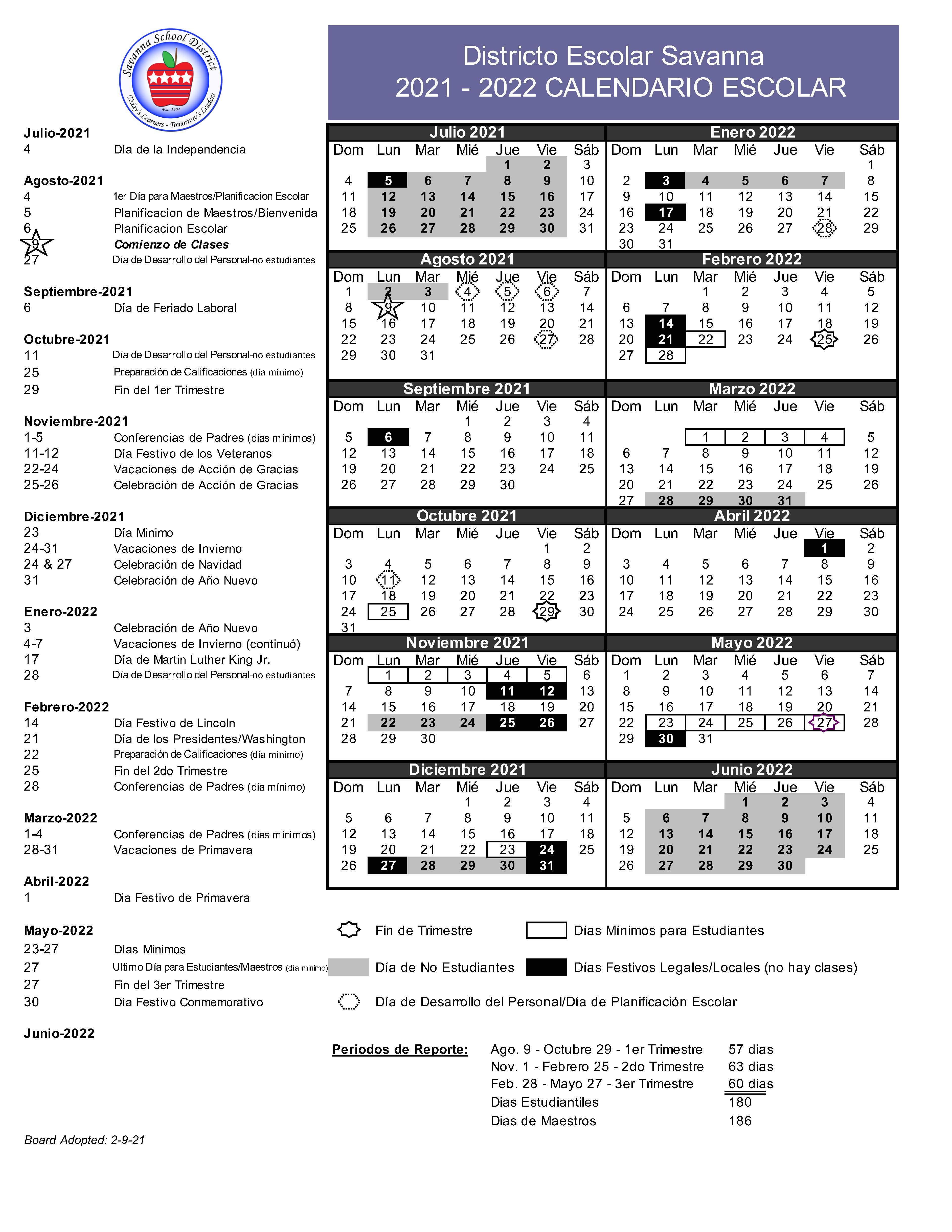 Savanna School District Academic Calendar